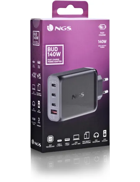 NGS BUD140W Cargador de Smartphone x3 USB-C/x1 USB-A