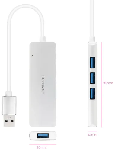 Nanocable 10.16.4602 Hub USB-A a x4 USB-A Blanco
