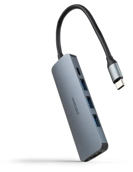 Nanocable 10.16.4605 Hub USB-C a 3xUSB-A/HDMI/USB-C PD Gris