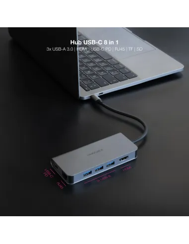 Nanocable 10.16.4609 Docking Station USB-C a USB-A/HDMI/RJ-45/USB-C Gris