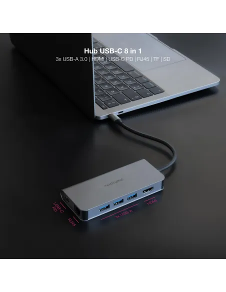 Nanocable 10.16.4609 Docking Station USB-C a USB-A/HDMI/RJ-45/USB-C Gris