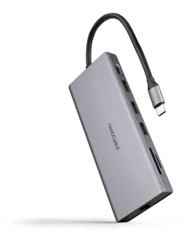Nanocable 10.16.4612 Docking Station USB-A/USB-C/microSD/SD/HDMI/DisplayPort/RJ-45 Gris