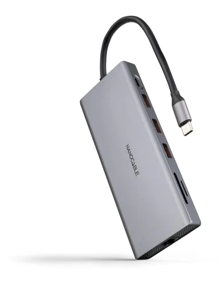 Nanocable 10.16.4612 Docking Station USB-A/USB-C/microSD/SD/HDMI/DisplayPort/RJ-45 Gris