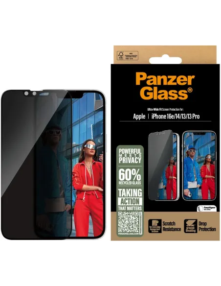 PanzerGlass PGRPUWFG29845 Protector de Pantalla con Privacidad para iPhone 13/13 Pro/14/16e