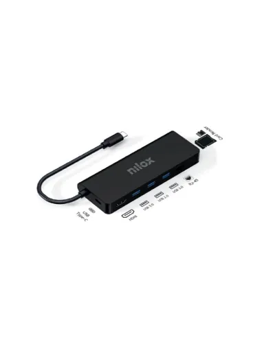 Nilox NXDSUSBC08 Docking Station USB-C a USB-A/USB-C/HDMI/RJ-45/microSD/SD Negro