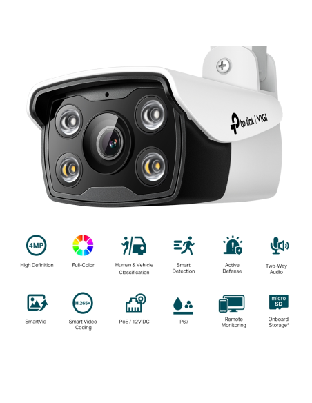 TP-Link VIGI C340 Full-Color Cámara de Videovigilancia de Exterior Tipo Bullet IP66 2.8mm 4MP Blanca