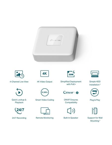 TP-Link VIGI NVR1104H-4P Videograbador NVR 4 Canales PoE Blanco