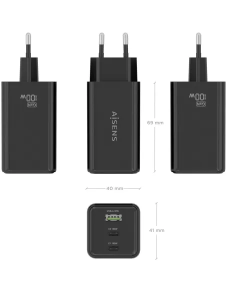 Cargador de Móvil Aisens ASCH-100W3P052-BK