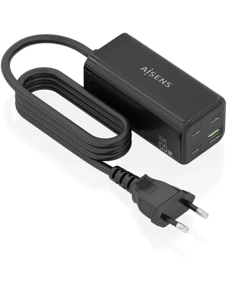 Aisens ASCH-100W4P054-BK Cargador x3USB-C/USB-A 100W Carga Rápida Negro