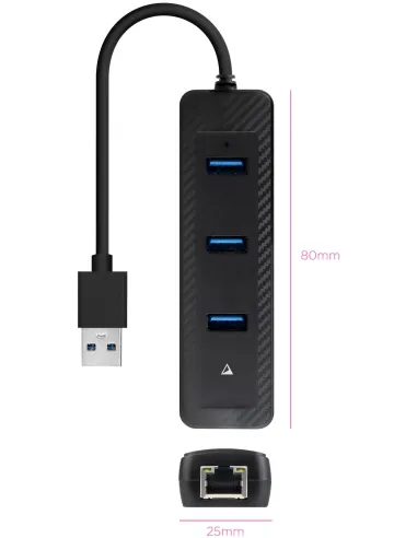 Nanocable 10.16.4604 Adaptador Ethernet USB-A a x3 USB-A/RJ-45 Negro