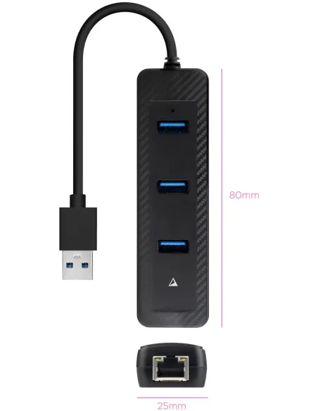 Nanocable 10.16.4604 Adaptador Ethernet USB-A a x3 USB-A/RJ-45 Negro
