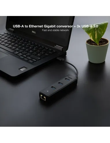 Nanocable 10.16.4604 Adaptador Ethernet USB-A a x3 USB-A/RJ-45 Negro