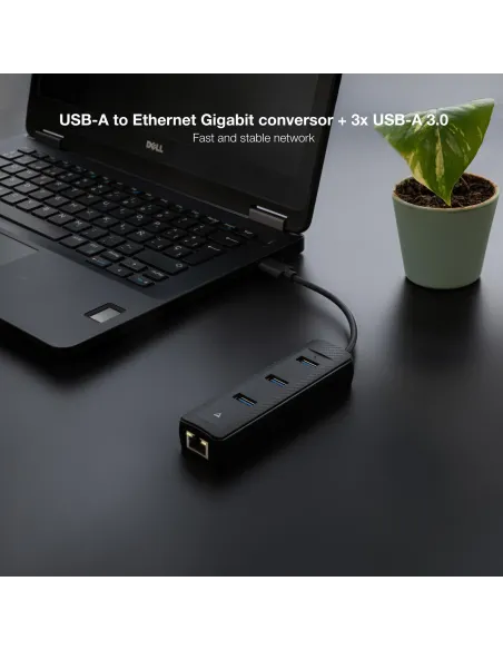 Nanocable 10.16.4604 Adaptador Ethernet USB-A a x3 USB-A/RJ-45 Negro