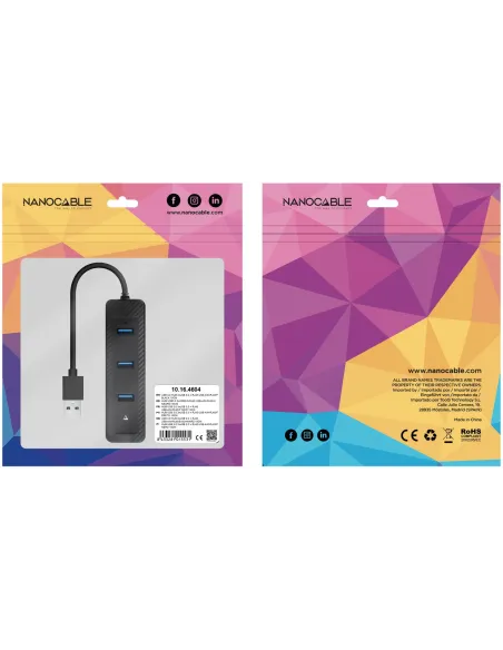 Nanocable 10.16.4604 Adaptador Ethernet USB-A a x3 USB-A/RJ-45 Negro