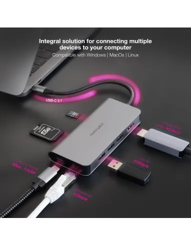 Nanocable 10.16.4609 Docking Station USB-C a USB-A/HDMI/RJ-45/USB-C Gris