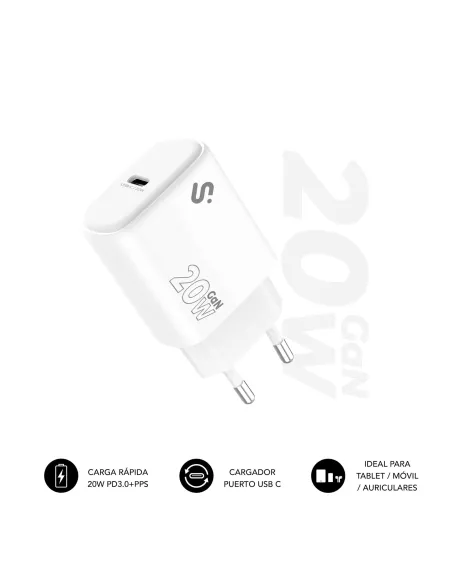 Subblim SUBCHG-6G2001 Cargador de Móvil USB-C 20W Carga Rápida Blanco