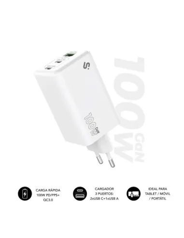 Subblim SUBCHG-6G1003 Cargador x2USB-C/USB-A 100W Carga Rápida Blanca