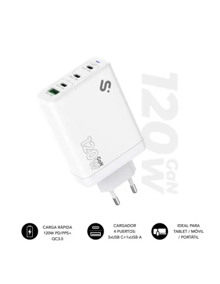 Subblim SUBCHG-6G1204 Cargador x3USB-C/USB-A 120W Carga Rápida Blanca