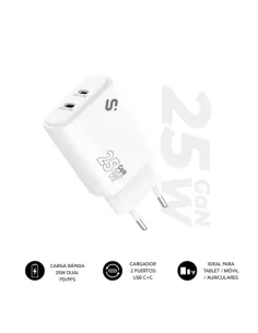 Subblim SUBCHG-6G2520 Cargador USB-C 25W Carga Rápida Blanca-1400588