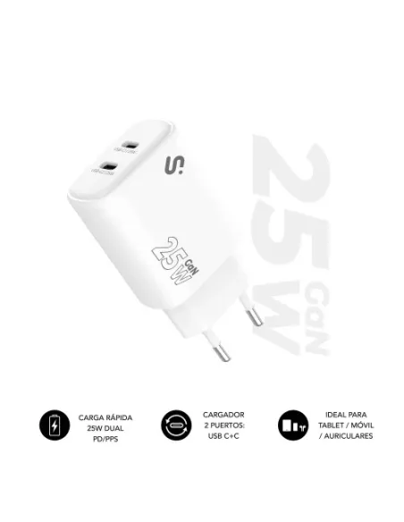 Subblim SUBCHG-6G2520 Cargador USB-C 25W Carga Rápida Blanca