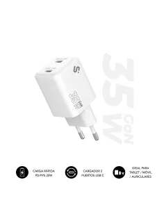 Subblim SUBCHG-6G3520 Cargador 35W x2USB-C Carga Rápida Blanco-1400590
