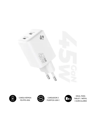Subblim SUBCHG-6G4520 Cargador 45W x2USB-C Carga Rápida Blanco