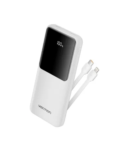 Vention FHOW0 PowerBank 10000mAh con cable USB-C y Lightning Integrado 22.5W LED Display Blanco