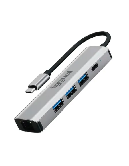 Iggual IGG320181 Hub USB-C a USB-A/USB-C/RJ-45 Gris