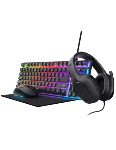 Trust GXT780 4-IN-1 Kit de Teclado y Ratón con Auriculares y Alfombrilla Negros