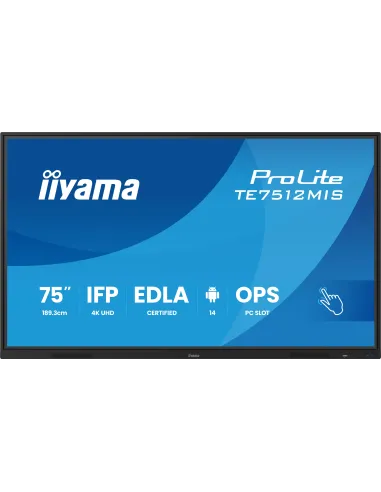 Iiyama TE7512MIS-B4AG 75" Pantalla Interactiva VA 4K UHD Negro