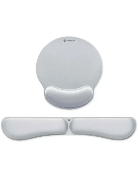 Subblim Pack Ergo Memoryflex Silver Alfombrilla con Reposamuñecas y Reposamuñecas de Teclado Blancos