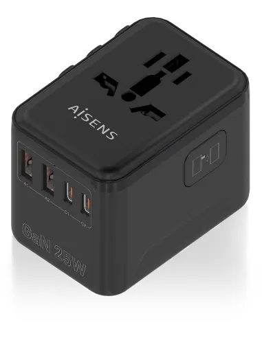Aisens ASPS-2A2C08-BK Cargador USB-A/USB-C 25W Carga Rápida Negro
