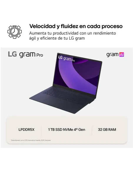 Portátil Ultrabook LG Gram pro 16Z90TS-G.AU99B con 11 Home