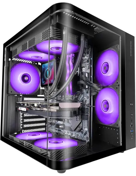 Mars Gaming MC-CURV Negra Triple Cristal Templado Curvado Continuo Frontal y Lateral USB-C y USB 3.0