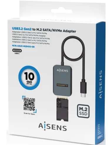 Aisens ASUC-M2D012-GR Docking Station Discos Duros M.2 SATA/NVMe USB-C Gris