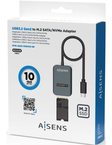 Aisens ASUC-M2D012-GR Docking Station Discos Duros M.2 SATA/NVMe USB-C Gris