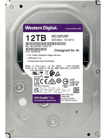 Western Digital Purple Pro WD122PURP 12TB Surveillance 3.5" SATA 3 256MB