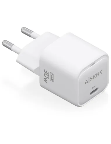 Aisens ASCH-30W1P018-W Cargador GaN 30W 1xUSB-C 3.0 con Tecnología Quick Charge 4 Blanco