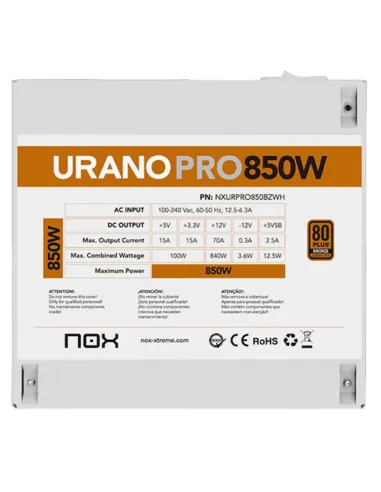 Fuente Nox Urano Pro 850W 80 Plus Bronze White