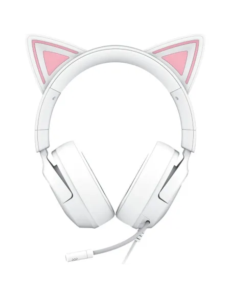 Razer Kraken Kitty V3 x Quartz Blanco con cable , Orejas de Gato y Micrófono Cardioide