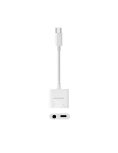 Nanocable 10.24.1206 Adaptador de Audio USB-C/M a Jack 3.5/H + USB-C/H PD 60W, 11.5 cm, Blanco-AISCCI0752