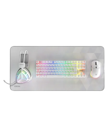 Krom Klass 4 en 1 Blanco – Pack Gaming RGB con Teclado Mecánico TKL, Ratón 7200 DPI, Auriculares 50 mm y Alfombrilla XL