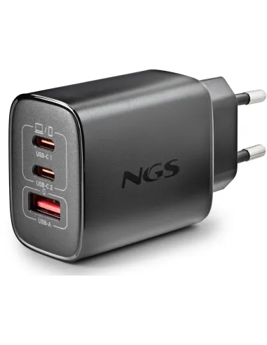 NGS ERA 65W Black cargador GaN 65W USB-C/A para viaje