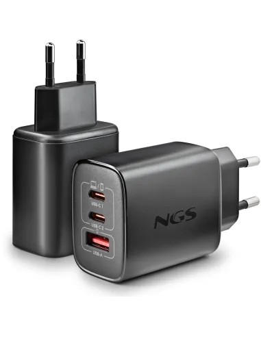 NGS ERA 65W Black cargador GaN 65W USB-C/A para viaje