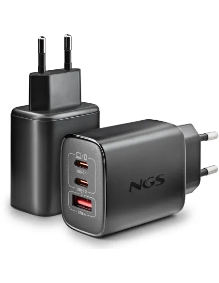 NGS ERA 65W Black cargador GaN 65W USB-C/A para viaje