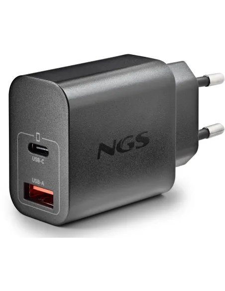 Cargador NGS ERA 20W BLACK: GaN de pared USB-C y USB-A doble