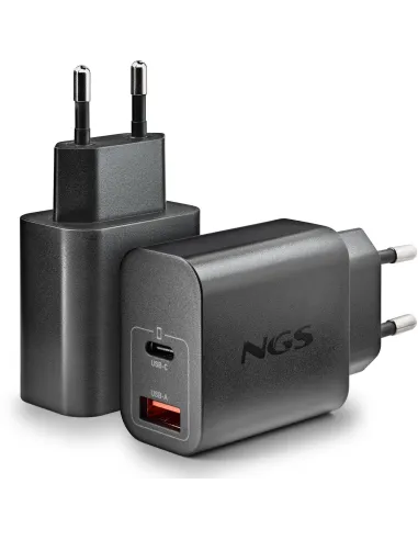 Cargador NGS ERA 20W BLACK: GaN de pared USB-C y USB-A doble