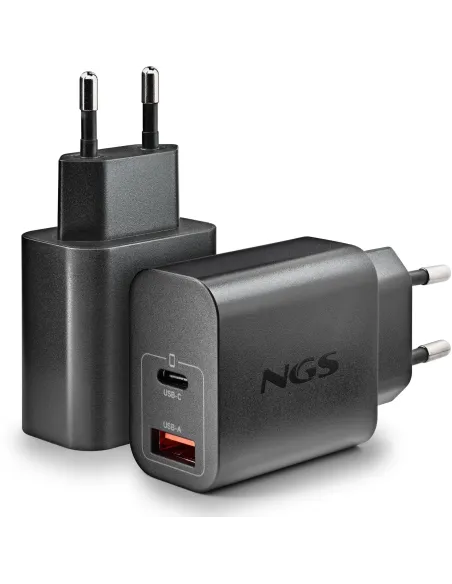 Cargador NGS ERA 20W BLACK: GaN de pared USB-C y USB-A doble