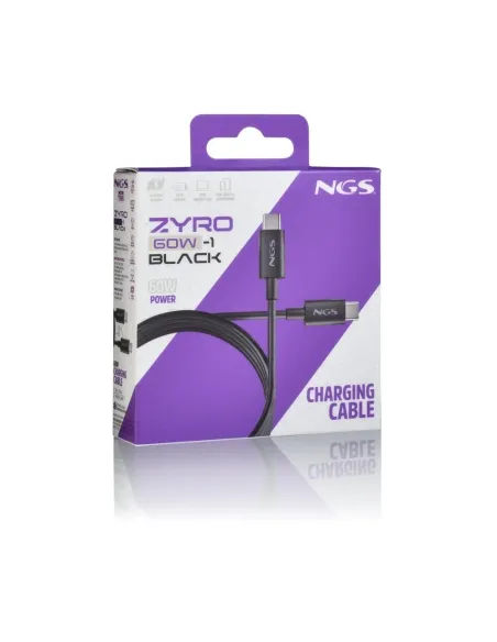 NGS Zyro 60W-1Black de 1M para móviles, tablets y portátiles
