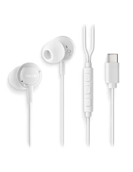 NGS Cross Step White auriculares USB-C con micrófono, Botón Multifunción y control de Volumen 1.2M